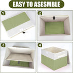 Large 22 Quart Linen Fabric Foldable Storage Bin Cube Organizer Basket with Flip-Top Lid & Handles, Clothes Blanket Box for Home, Office, Closet, Green & White, 4 Pack 14.6 x 9.5 x 9.5