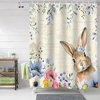 Vandarllin Spring Easter Shower Curtain, Floral Bunny Shower Curtains Set with Hooks, Flower Leaves Rabbit Waterproof Fabric Bathroom Curtains Decor Home Accessories,72 X 78 Inch Long