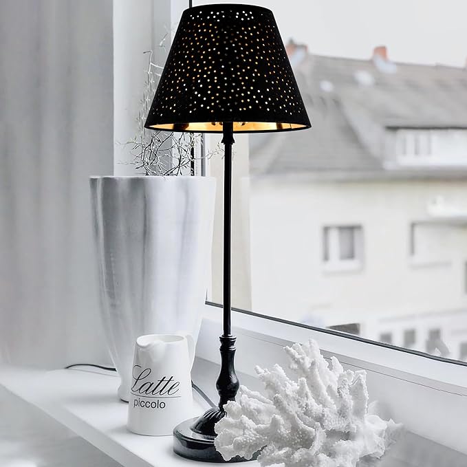 GOSO Set of 2 Small Black Drum Lamp Shades,5" × 9" × 6.4 Inch (Spider),Laser Drilling Design Lamp Shades for Table Lamps,Wall-Mounted Fixtures,Fabric Replacement Shades,No Assembly Required