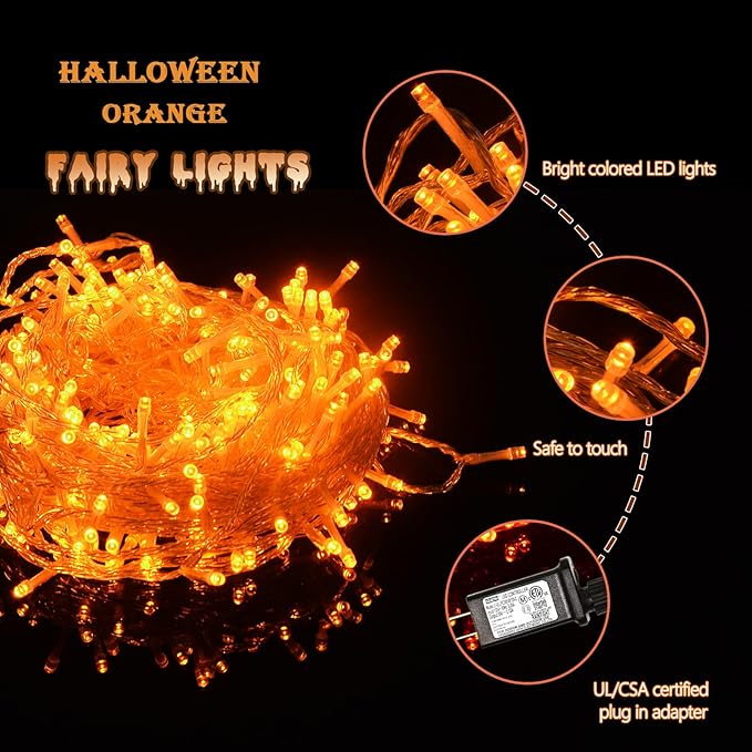 ILLUMINEW Orange String Lights Outdoor Halloween Decorations, 8 Modes 500 Led 174Ft Fairy Thanksgiving Day Lights Plug in for Bedroom Tree Outsides Decor (Orange, 500Led)