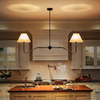 2-Light Modern Linear Chandelier for Dining Room, 55 Inch Farmhouse Kitchen Island Lighting with White Fabric Shades, Hanging Lighting Fixtures for Living Room Bedroom