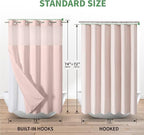 Blush No Hook Shower Curtain with Snap-in Fabric Liner Set,Slub Textured Fabric Shower Curtains for Bathroom,Hotel Style Modern Shower Curtain,Water Repellent & Washable,71x74(72)
