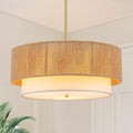 18'' Farmhouse Rattan Chandeliers for Dining Room,3-Light Boho Light Fixtures Rattan Pendant Light Fixture with Fabric Shade Drum Chandeliers for Bedroom Dining Room Foyer Kitchen Hallway