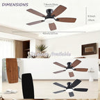 42inch Ceiling Fans with Lights, Low Profile Ceiling Fan with Light and Remote/APP Control, DC Reversible Motor, Noiseless, Flush Mount, Brown Ceiling Fan for Bedroom Indoor/Outdoor Use
