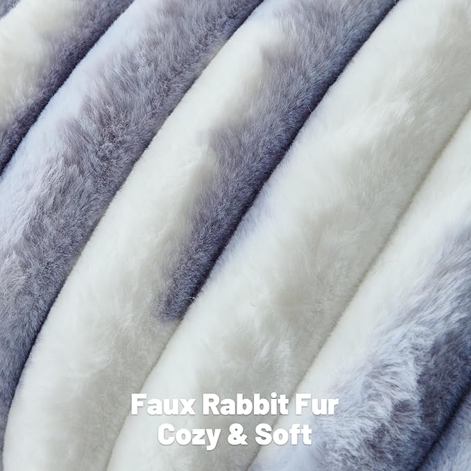 FUTEI Light Purple Decorative Throw Pillow Covers 12x20 Inch Set of 2, Soft Tie-Dye Faux Rabbit Fur Striped Texture Pillow Case, Modern Home Decor for Couch Bed Living Room