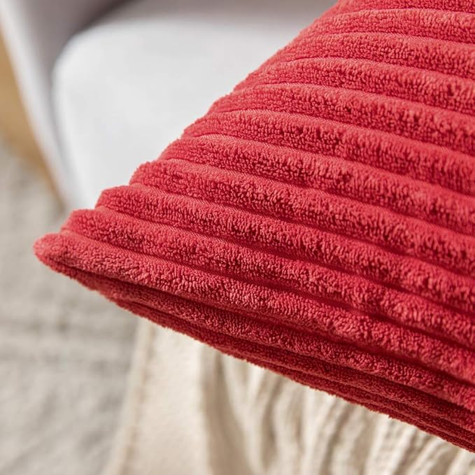 MIULEE Winter Pack of 2 Corduroy Pillow Covers 12 x 20 Inch Lumbar Christmas Throw Pillow Covers Red Pillowcases for Sofa Bedroom Couch
