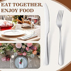Nuenen 50 Pieces Stainless Steel Forks Silverware Set Dinner Forks and Knives Flatware Tableware Cutlery Set for Kitchen Restaurant(8.07 x 0.94 Inch, 9.06 x 0.79 Inch,Shiny Silver)