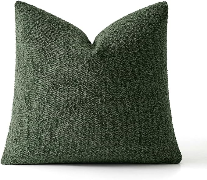 MIULEE Textured Boucle Throw Pillow Cover Christmas Dark Green Accent Solid Eruo Sham Pillow Case Decorative Soft Pack of 1 Couch Cushion Chair Sofa Bedroom Livingroom Home Decor,24x24 Inch