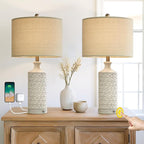 PoKat 24" Modern Contemporary Ceramic Lamp Set of 2 for Living Room White Desk Decor Lamps for Bedroom Farmhouse Bedside Nightstand End Table Lamps, White and Grey