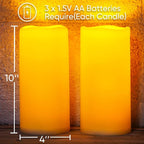Homemory 10" x 4" Large Waterproof Outdoor Flameless Candles with Remote Control and Timer, Battery Operated Flickering LED Pillar Candles for Outdoor Larterns, Porch, Long Lasting, Set of 2