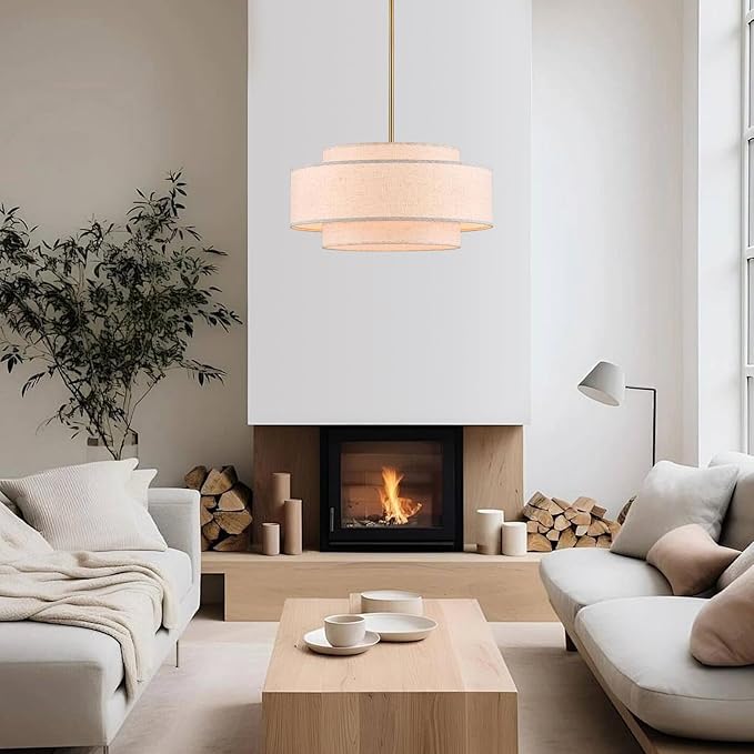 Modern 19.7" Drum Chandelier 4-Lights Vintage Modern Chandelier Light Fixture with Linen Shade Retro Farmhouse Drum Chandeliers for Dining Room, Kitchen Island, Living Room, Bedroom