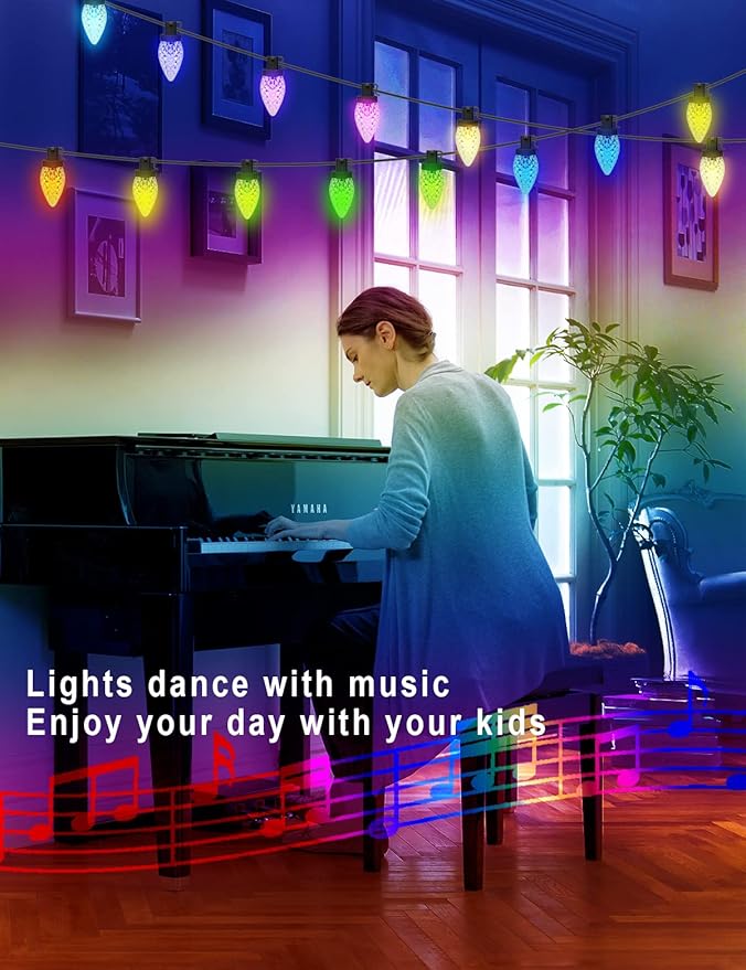 Smart RGB C9 Outdoor 79FT 100LED Chasing Effects Christmas Lights with Timer, Music Sync APP & Remote, Waterproof Extendable Color Changing String Lights for House