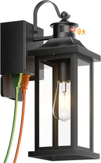 Roravilia Motion Sensor Outdoor Light for House with GFCI Outlet, 18” Large Dusk to Dawn Exterior Light Fixture IP65 Waterproof Exterior Lantern Porch Light Patio Garage Wall Sconce, 2 Receptacles