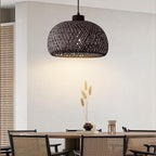 Black 18inch Bamboo Rattan Pendant Light, Hand-Woven Wicker Boho Hanging Ceiling Light Fixture, Pendant Lamp Rustic Farmhouse Chandelier for Kitchen Island, Dining Room, Living Room