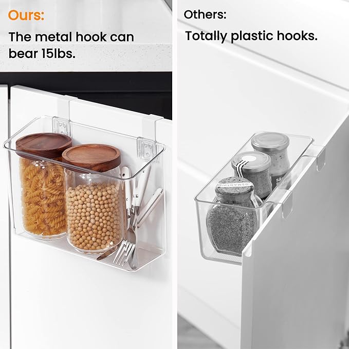 vacane Plastic Over Cabinet Door Organizer with Removable Hooks, Clear Hanging Baskets for Organizing Over the Cabinet Organizer Holder for Kitchen, Pantry, Bathroom-Hang Outside or Inside Door-M