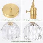 Mini Pendant Light with Clear Tulip Glass Lmapshade, Brass Vintage Pendant Light Adjustable Hanging Light for Kitchen Island Dining Room Hallway