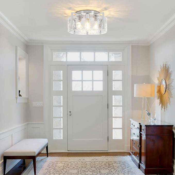 18.5'' Modern Brushed Nickel Semi Flush Mount Ceiling Light, Hallway Light Fixtures, 4-Light Glass Ceiling Lights for Entryway Kitchen Dining Room Foyer Bedroom Living Room Lighting Fixtures,UL-Listed