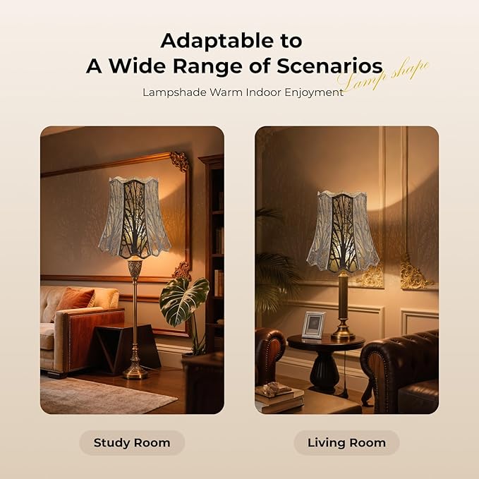 Etched Court Style Metal Lamp Shade, Large Upper and Lower Wave Lampshade with Forest Tree Pattern, 10"Top x 16" Bottom x 14.75" High, lron Cover shade for Table Lamps, Floor Lamps (Bronze & Gold)
