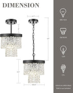 10" Water Ripple Pendant Lights, 2-Tier Modern Pendant Lights Kitchen Island, Black Hanging lamp, Chandeliers for Dining Room Kitchen Island Bedroom Entryway, CC4848-1P-BK