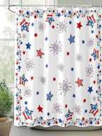 4th of July Shower Curtain, Patriotic Stars Fireworks Shower Curtains Set with Hooks, Red White and Blue Independence Day Waterproof Fabric Bathroom Curtains Decor Home Accessories,Stall 48 X 72 Inch