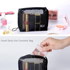 patu Portable Mini Zipper Mesh Bags, Size S, 5" x 4" x 2", 3 Pieces, Beauty Makeup Lipstick Cosmetic Accessories Organizer, Small Travel Kit Storage Pouch, Black