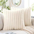 MIULEE Faux Fur Christmas Decorative Throw Pillow Covers 20x20 Inch Set of 2, Modern Spring Home Decor Soft Plush Couch Pillows Cozy Fluffy Cushion Covers for Sofa Bed Beige