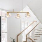 Brushed Brass Gold Chandelier Light Fixture with 7" Stained Glass Shade, 30" W Modern Pendant Lighting for Kitchen Island Dining Room