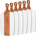 Zubebe 6 Pcs Marble and Wood Cutting Board Acacia Wooden Marble Serving Tray with Handle Charcuterie Chopping Board for Kitchen Christmas Wedding Bridal Shower Gift(14 Inches x 7 Inches)