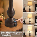 Luvkczc 22" Table Lamp Set of 2 - Vintage Brown Bedside Lamp with Beige Fabric Shade, 3-Way Dimmable, USB C+A Ports, Nightstand Lamp for Living Room Bedroom (Bulb Included)