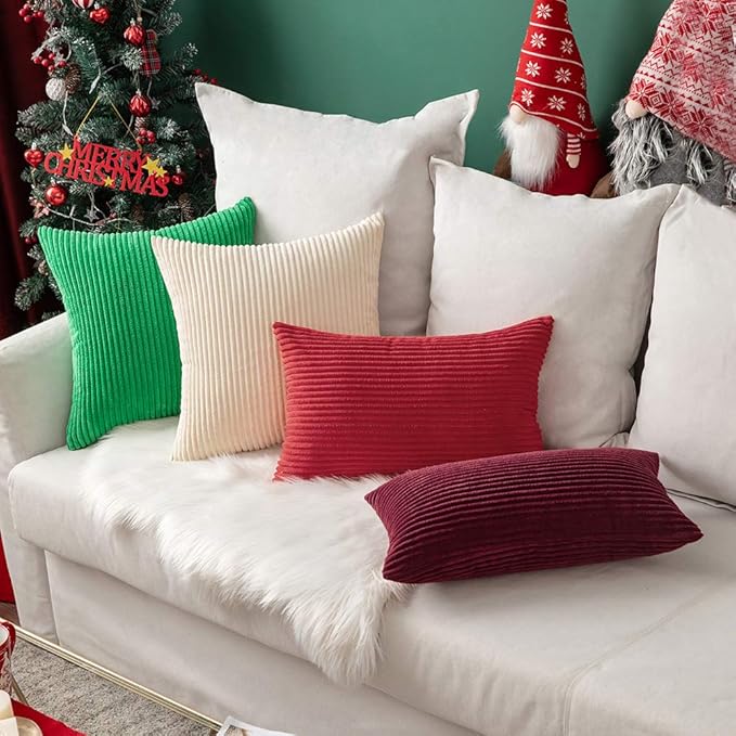 MIULEE Winter Pack of 2 Corduroy Pillow Covers 12 x 20 Inch Lumbar Christmas Throw Pillow Covers Burgundy Pillowcases for Sofa Bedroom Couch