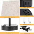 Mini Bedside Lamps for Bedrooms Set of 2 - Nightstand Bedroom Lamps with USB C Port and AC Outlet Charging, Dimmable Touch Small Bed Side Table Lamp, Black Night Stand Light for Kids/Guest Room