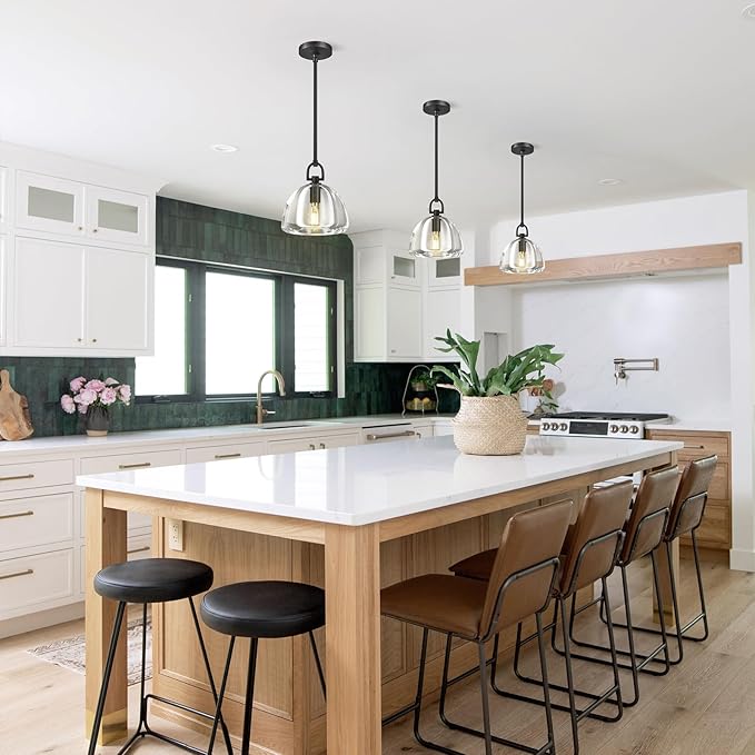 Botanist Crystal Dome Black Pendant Light,7" Crystal Modern Black Pendant Lights Kitchen Island, Hanging Crystals Dome Pendant, Farmhouse Kitchen Pendant Lighting Over Island,E12 Bulb Included