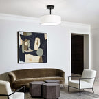 ALISADABOY Black Chandeliers with Lampshade Modern Chandelier 12.59 inches Contemporary 3 Light Semi Flush Mount Ceiling Light Drum Light Fixture for Kitchen Entryway Closet Hallway Bedroom