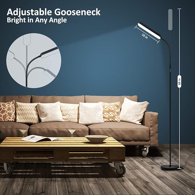 Floor lamp, 15w/1000lm Bright LED Floor Lamp with Stepless Adjustable 3000K-6000K Colors and Dimmer, Remote and Touch Control, Adjustable Gooseneck Floor Lamp for Living Room