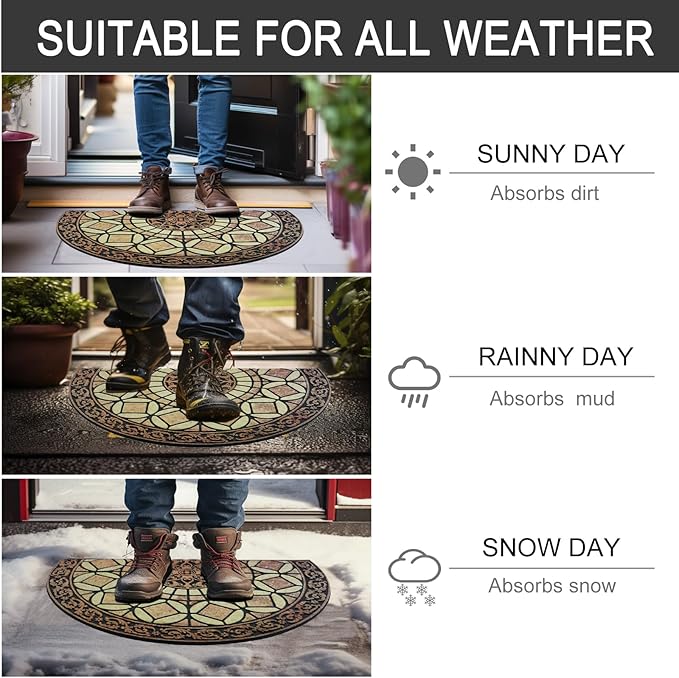 CHICHIC Entrance Door Mat Large 18 x 30 Inch Entry Way Doormat Front Door Rugs Outdoors Heavy Duty Welcome Mat Non Slip Rubber Back Low Profile for Garage, Patio, High Traffic Area, Semicircle
