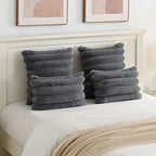 FUTEI Dark Grey Decorative Throw Pillow Covers 24x24 Inch Set of 2, Square Soft Faux Rabbit Fur Big Striped Pillow Sham,Home Decor for Couch Sofa Bed Living Room