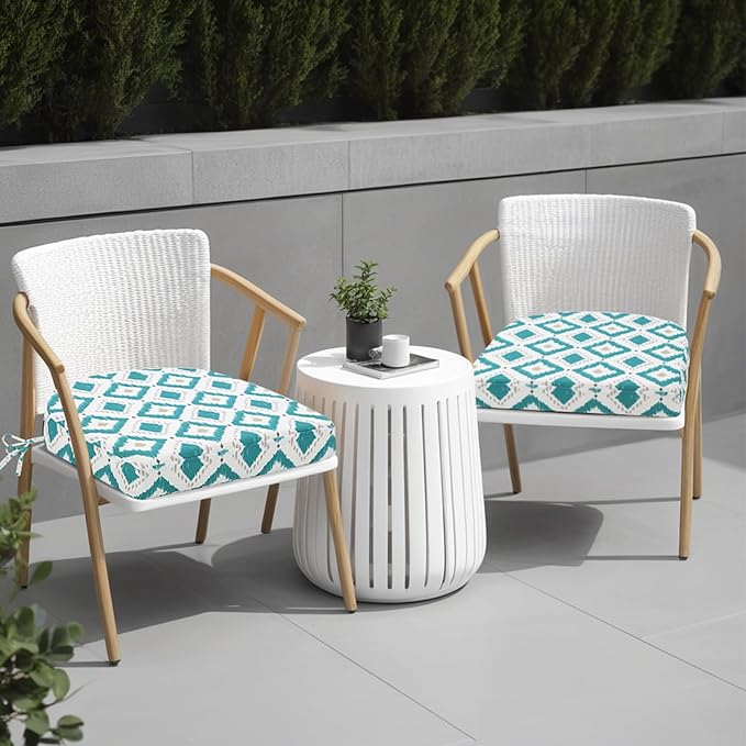 idee-home Outdoor Chair Cushions Set of 2, Thick 17" x 17" x 3" Outdoor Seat Cushions Patio Furniture Waterproof with Ties, Dining Pads
