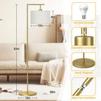 Floor Lamp for Living Room with 3 Color Temperatures Standing Lamp with Adjustable Beige Linen Lampshade Tall Lamps for Bedroom Office Classroom Dorm Room, 9W LED Bulb Included, Gold