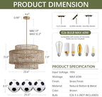 24” Rattan Chandelier for Dining Room, Large Boho 6-Light Rustic Chandeliers Light Fixture with Wicker Shade, Hand Woven Farmhouse Pendant Lighting for Kitchen Bedroom, Living Room, Foyer