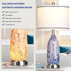 26" Coastal Glass Table Lamps Set of 2,Nautical lamp with USB A+C Ports & AC Outlet,Bule Bedside Lamps with 3-Way Dimmable Touch Control Night Light for Bedroom Living Room(Bulbs Included)