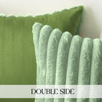MOSAYT Spring Faux Fur Throw Pillow Covers 18x18, Set of 2, Plush Velvet Soft Pillow Case,Fluffy Striped Decorative Couch Pillow Covers for Sofa, Bedroom, Living Room(Sage Green)