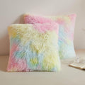 XeGe Rainbow Faux Fur Throw Pillow Covers, Tie Dye Multicolor Shaggy Decorative Pillow Cushion Cover, Luxury Fluffy Plush Pillow Cases for Sofa Bed Zipper Closure, Pack of 2(18''x18'', Rainbow)