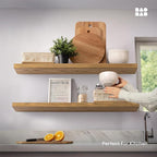 BAOBAB WORKSHOP Natural Wood Floating Shelves for Wall 36 Inches Long, Heavy Duty Wall Shelf for Bedroom, Solid Wooden Bathroom Shelf Large Kitchen Farmhouse, Oak Floating Shelf, 36W × 6.7D, Set of 2