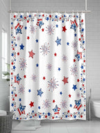 4th of July Shower Curtain, Patriotic Stars Fireworks Shower Curtains Set with Hooks, Red White and Blue Independence Day Waterproof Fabric Bathroom Curtains Decor Home Accessories,72 X 72 Inch Long