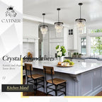Black Crystal Pendant Light for Kitchen Island,Mini Crystal Chandeliers Modern for Dining Room,3 Tiers K9 Ceiling Pendant Light Fixture for Hallway Bedroom Closet