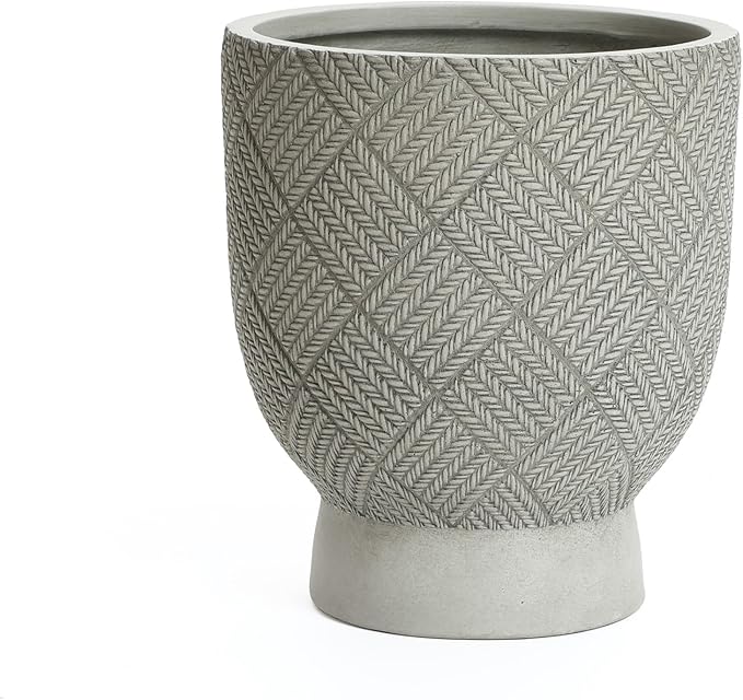 LuxenHome 16.5" H Concrete Tall Urn Planters, Large Outdoor Indoor Decorative Plant Pots with Drainage Holes and Rubber Plug, Modern Gray Glen Woven Pattern Flower Pot Planters for Home Garden Patio