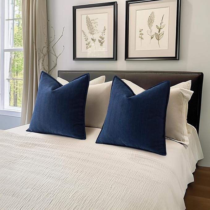 MIULEE Pack of 2 Navy Blue Decorative Pillow Covers 22x22 Inch Soft Chenille Luxurious Couch Throw Pillows Farmhouse Cushion Covers Euro Shams with Elegant Design for Sofa Bed Living Room Home Decor