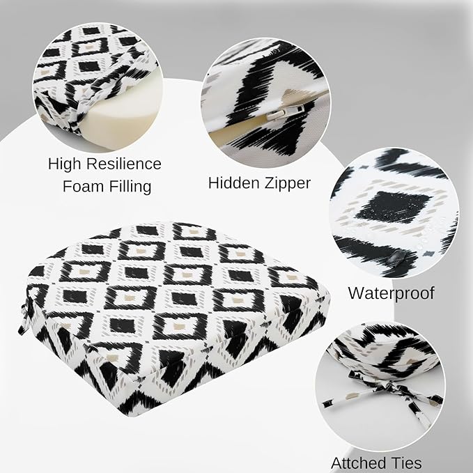idee-home Outdoor Chair Cushions Set of 4, Thick 17" x 17" x 3" Outdoor Seat Cushions Patio Furniture Waterproof with Ties, Dining Pads