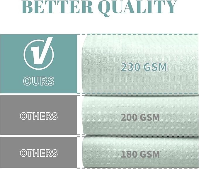 MintGreen No Hook Waffle Weave Shower Curtain with snap-in Liner Replacement, 230GSM Waterproof Fabric Hotel Shower Curtain Set for Bathroom, Through Mesh Top Window,71Wx77H