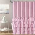 Seasonwood Pink Ruffle Shower Curtain Cute Girly Shower Curtain Button Farmhouse Style Pink Fabric Shower Curtains Blush Shower Curtains for Bathroom